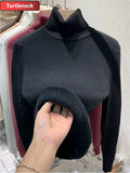 Warm Sweater Pullover Women Slim Thicken Plush Velvet Lined Knitwear Jumper Korean Half Turtleneck Poleras Soft Knit