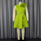 Fongt New Summer Three-Dimensional Flower Dress Party Banquet Sleeveless High Waist Dress Dress