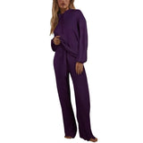 Knitted Sweat Suits Women Matching Sets Long Sleeve Hoodie+wide-legged Pants Loungewear Sweater Set Two Piece