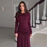 Fongt Autumn New Women's Round Collar Design Feeling Wrinkled Waist Dress