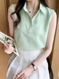 Summer Blouses for Women Stripe Womens Tops Shirt Chiffon Sleeveless Womens Blouses Basic Clothes for Women Sexy