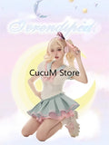 Style Kawaii 2 Piece Sets Women Casual Cute Crop Tops Blouse + Slim Bodycon Mini Cake Skirt Fashion Chic 2024 New-Outfit