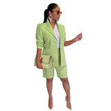 Two Piece Sets Women Long Sleeve Blazer Jacket Top and Shorts Set Elegant OL Office Ladies Matching Set Blazer Suit