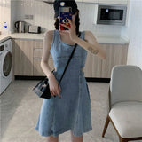 Dress Women Denim New Summer All-match College Square Collar Harajuku Clothes Backless