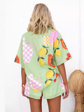 Fongt Casual Women's Shorts Two-Piece Fashion Print Shirt 3002