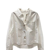 Fongt Collar Net Color Single-D Row Buckle Cotton Shirt 2025 Spring And Autumn Small Man Wearing Loose Age Reduction Long-Sleeved Top Woman