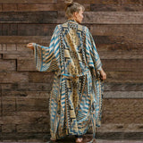 Fongt Green Geometric Cardigan Loose Plus Size Beach Sunscreen Coat Bikini Smock Swimsuit Outside A