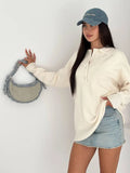 Fongt College Polo Collar Solid Color Loose Sweater Soft Tones Softly Wear Knitted Skin Fabric Tops