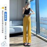 Fongt Narrow Version Of Broad-Legged Trousers Women's Summer Thin High-Waisted Vertical Sleeves Small Sunscreen Ice Silk Pants