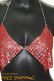 Shiny Rhinestones Halter Camisole For Women Sexy Backless Deep V Neck See Through Crop Top Summer Beach Tank
