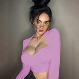 Pullover Solid Deep V-neck Long Sleeve