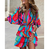 Fongt Explosion Autumn Bat Sleeve V Under The Collar Irregular Dress Women's Dress