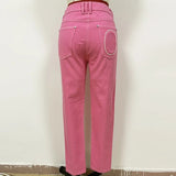 QUALITY Newest 2023 Designer Jeans Women's Top Stitching Contrast Pink Denim Jeans