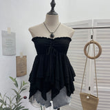 Fongt Shooting Holiday Wind Bra Strap With Bow Irregular Dress Loose Thin Short Sleeveless Top 9568