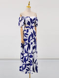 Fongt Women's 2025 Summer New Fashion Shoulder Printed Empty-Lair Design Long