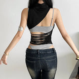 Fongt Spring And Summer New Women's High-Collar Design Irregular Sleeveless Vest Hot Girl Hollow Sexy Sweating