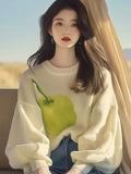 Fongt Year's Popular Beautiful Sweater Niche Loose Thin Lazy Wind Apricot Print Knitted Bottom Shirt Woman