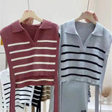 New 2022 Korean Fashion Waistcoat Striped Knitted Oversized Women Autumn Winter Sweater Vests Short Tops