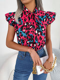 Fongt Wind Shooting Spring And Summer Leisure Leopard Wood Ear With Chiffon Shirts Women's Clothing