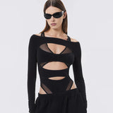Fongt Autumn Fashion Trend Women's New Long-Sleeved Hollow Body Open Umbilly Solid Color Conjoined