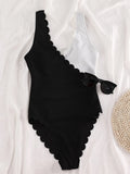 One Piece Swimsuit 2022 Women Red Black Patchwork Ruffle Swimwear Beach Bathing Suit Bandage Cross Backless