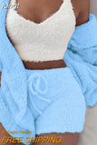 Fluffy Three Piece Set Lounge Sexy 3 Piece Set Women Sweater knit Set Tank Top And Pants Casual Homewear Outfits Home