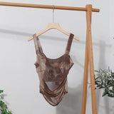 Hottie Tie Dye Irregular Sleeveless Small Sleeveless Sleeve Strip Back Strap Bow Strap Bow Blouse