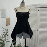 Fongt Shooting Irregular Kinky Skirt Shaved Belly Thin Sling Vest Design Slim Slime Sleeveless Top 9150
