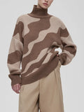 Women's Oversize Sweater Khaki Loose Stripes Print Women's Turtleneck Warm Knitted Long Sleeve Fashion Pullovers New