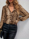 Fongt Stylish And Elegant Leopard-Print Long-Sleeved Shirt Shirt Top