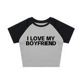 LOVE MY BOYFRIEND Summer Fashion Girls Pink Y2k Crop Top Harajuku Short Sleeve Women T-Shirt Baby Tee Streetwear EMO Girl Punk-Outfit