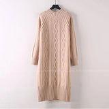 Thicken Plush Velvet Lined Sweater Dress Women's Fall Half Turtleneck Rib Knit Bottom Dresses Elegant Warm Vestido