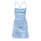 Fongt Niche Design Sexy Low-Cut Dress Revealing Sky Blue Condole Dress