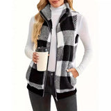 Fongt Women's Vest 2025 New Lattice Plush Shirt Vest Collar Sleeveless Women's Coat