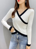 Mujer Black Knitted Crop Top Pullover Sweater Women 2023 Autumn Winter New Long Sleeve Sweaters Slim Elasticity