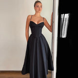Fongt Women's 2025 Summer New Sexy V Tie Dress Black Bareback Sexy Dress Woman
