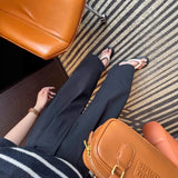 Fongt High-Rise Water Wash Cotton Casual Suit Pants Women's Summer Thin Loose Straight Broad Leg Pants Feel Nine-Point Pants