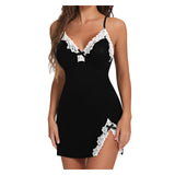 Large-Size Lingerie Gathering Sexy Deep V Sexy Side-Opening Body Slings Ajament Skirt