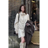 Fongt French Style High-Neck Single Buckle Knitted Skirt Dress Set