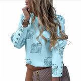 Work Wear Women Blouses Long Sleeve Back Metal Buttons Shirt Casual O-Neck Plus Size Size Tops Fall Blouse Office