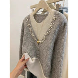Fongt Folded Fake Two-Piece Top Female Hooded Temperament Knitted Sweater Lazy Style Design Sense Of Niche 2025 New