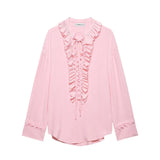 Fongt New Loose V-Neck Cascade Trim With Long-Sleeved Shirt