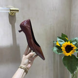Fongt Women Naked Small Heels Fine Heel Sharp French Gentle Dress Low Heds And Light Mouth Four Seasons Single Shoes