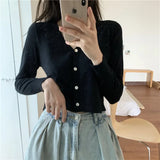 Women V-Neck Knitted Casual Short Sweaters Cardigans Lady Full Sleeve Thin Cardigan Outwear Crop Top for Female-Outfit