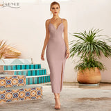 Summer Women Bodycon Bandage Dress Sexy V Neck Spaghetti Strap Slit Club Celebrity Cocktail Evening Runway Party Maxi