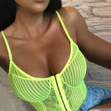 Women Neon Green Orange Stripe Lace