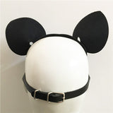 Holographic Mask PU Faux Leather Adjustable Belt Rivet Hollow Out Patchwork Masks With Two Ears Rave Festival Chic