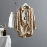 Arrival Women Plaid Oversize Blouse Batwing Sleeve Front Short Back Long Shirt Turn-Down Collar Casual Top