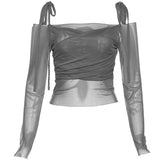 2023 Summer New Women's Fashion Pure Color Slings Sexy Bare Back Repair Umbilly Long-Sleeved