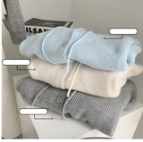 Fongt And Winter Long Sleeve Hooded Knitted Knitted Women's Solid Color Design Wearing Milk Sweater Cardigan Jacket Solid